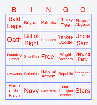 4th of July Bingo Card