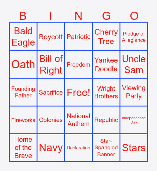 4th of July Bingo Card