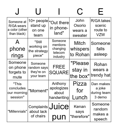 SOLO BINGO Card