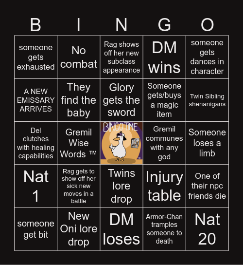 CoS S2 E21 | A Hut Encroaches Bingo Card