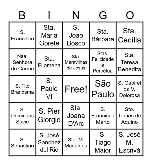Bingo Santo Bingo Card