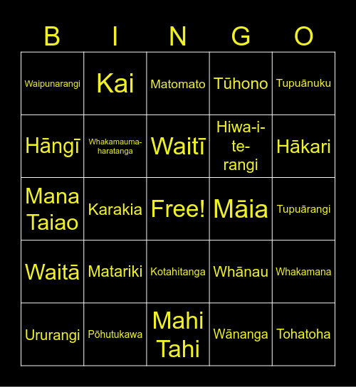 Matariki Bingo Card