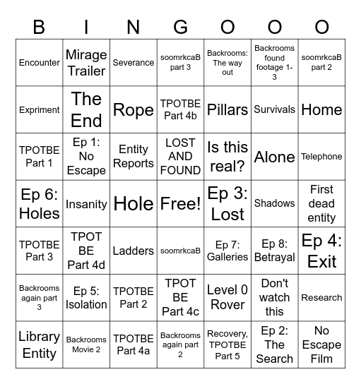 Backrooms games 2 Bingo Card