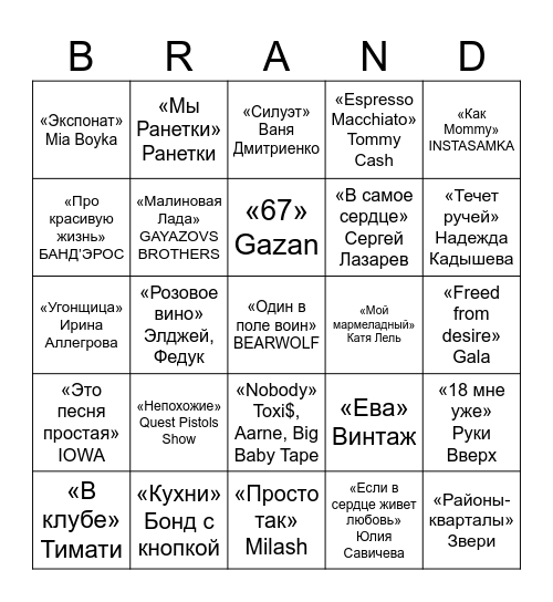 Муз Лото Bingo Card