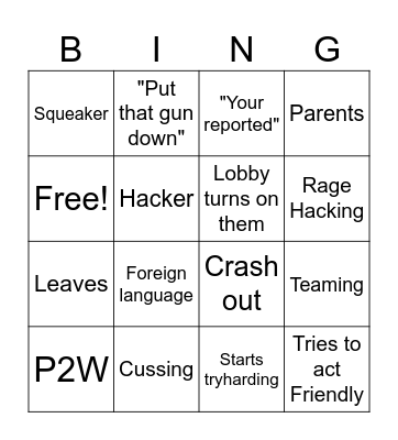 Fortnite Bingo Card