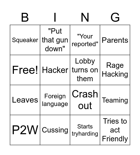 Fortnite Bingo Card