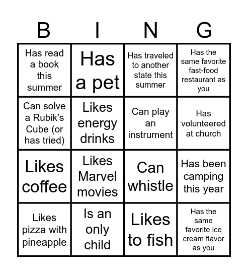 Untitled Bingo Card