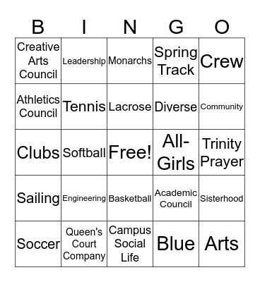 Trinity Hall Bingo Card