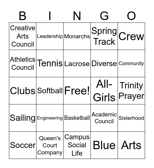 Trinity Hall Bingo Card