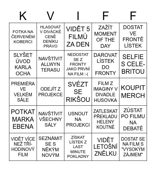 KVIFF Bingo Card