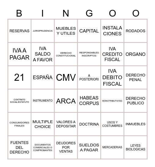 BINGO CONTABLE 5to A 2026 Bingo Card