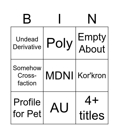 RP Profile 1 Bingo Card