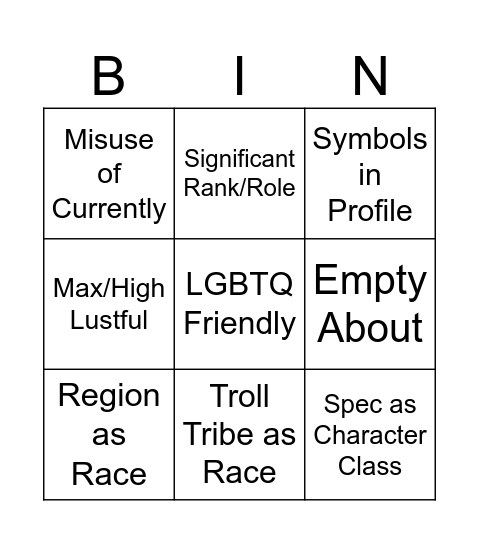 RP Profile 2 Bingo Card