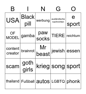 tiktok Bingo Card