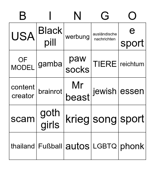 tiktok Bingo Card