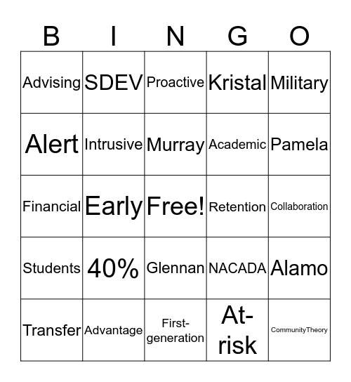 Advising Bingo Card