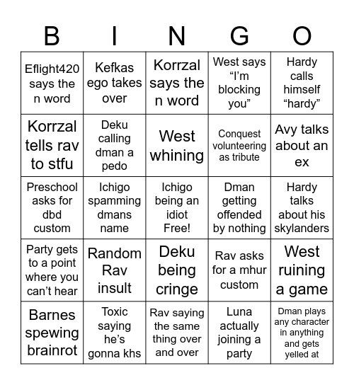 Gc bingo Card
