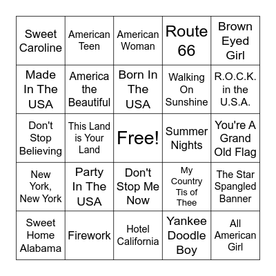 4th of July Music Bingo Card