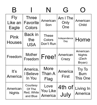 Fourth Of July Bingo Card