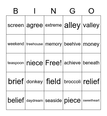 Long E Bingo Card
