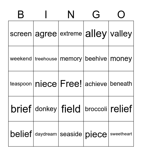 Long E Bingo Card