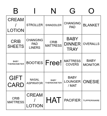 Baby Shower Gift Bingo! Bingo Card