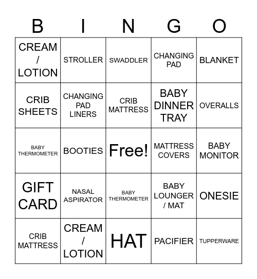 Baby Shower Gift Bingo! Bingo Card