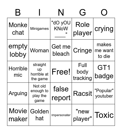 Gtag casual forest lobbies Bingo Card