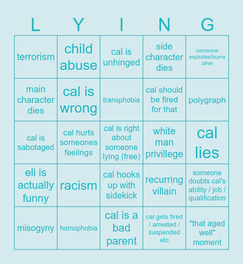 lie to me Bingo Card