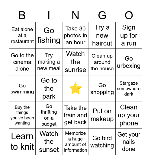 Half-a-day challenges (2-6 hours) Bingo Card