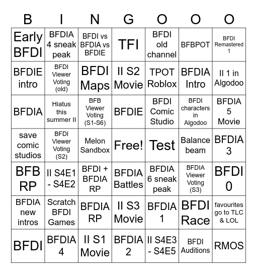 Firey's channel Bingo Card