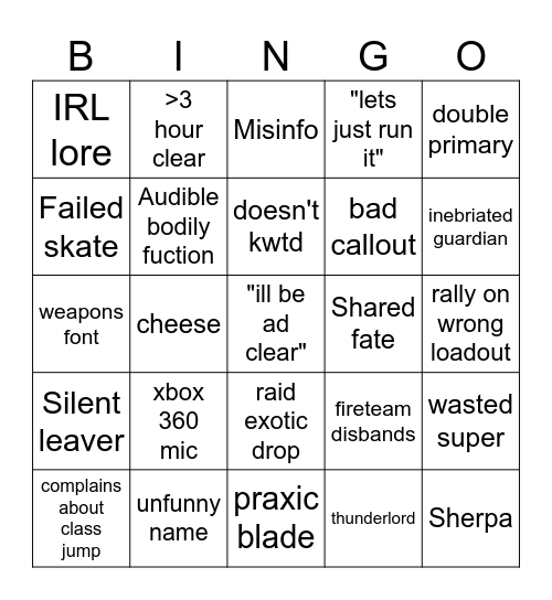 LFG bingo Card