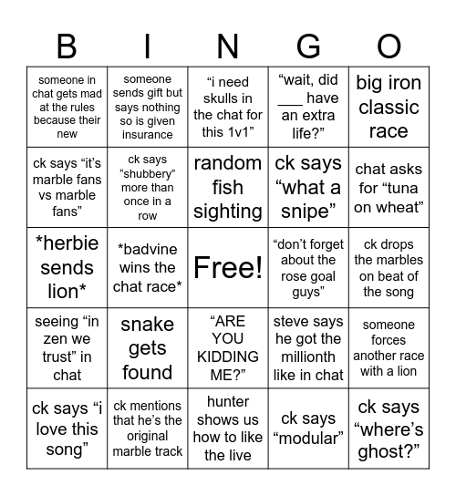 Cactus Canyon Marble Race Bingo Card