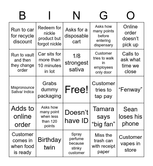 Buddy’s Bingo Card
