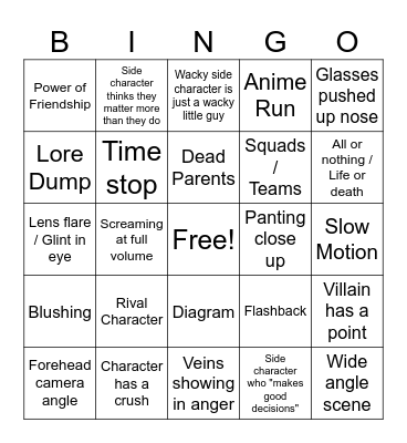 Anime Tropes Bingo Card