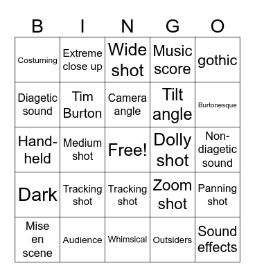 Tim Burton & Film Techniques Bingo Card