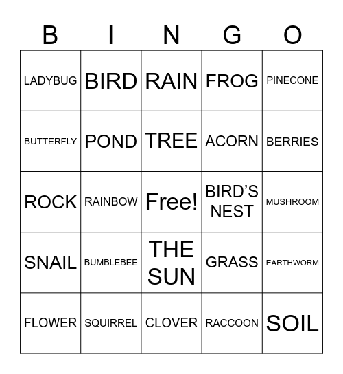 NATURE Bingo Card