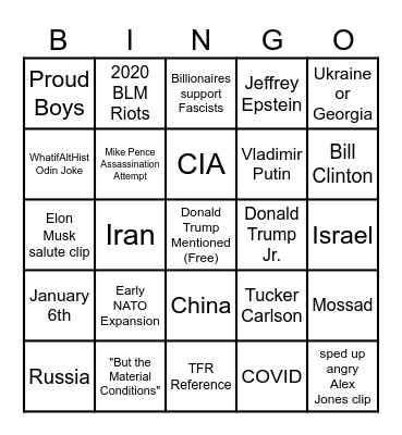 An Alternate World YT Bingo Card