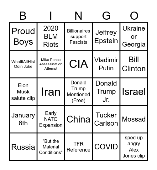 An Alternate World YT Bingo Card