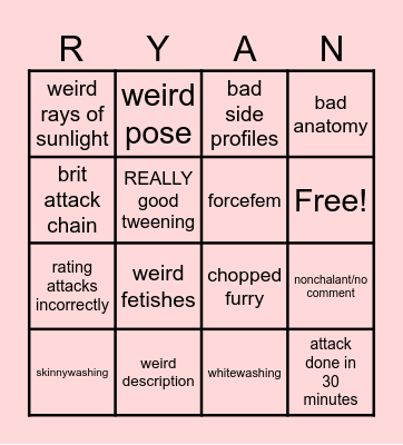 ryan art fight bingo Card