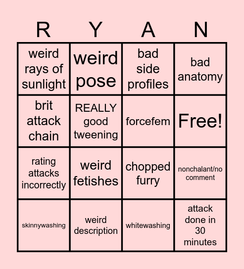ryan art fight bingo Card