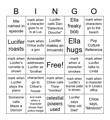 Lucifer Bingo Card