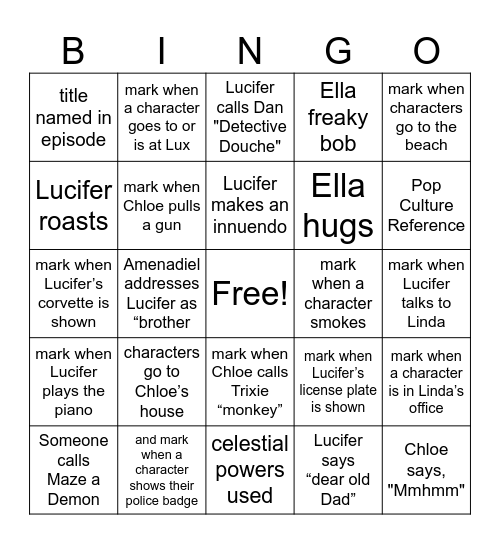 Lucifer Bingo Card