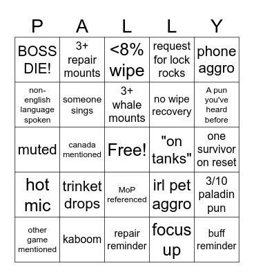 PalGO Bingo Card
