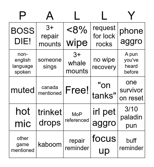 PalGO Bingo Card