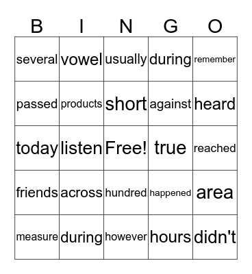 Word Bingo Game  Bingo Card