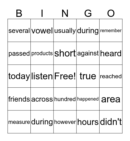 Word Bingo Game  Bingo Card