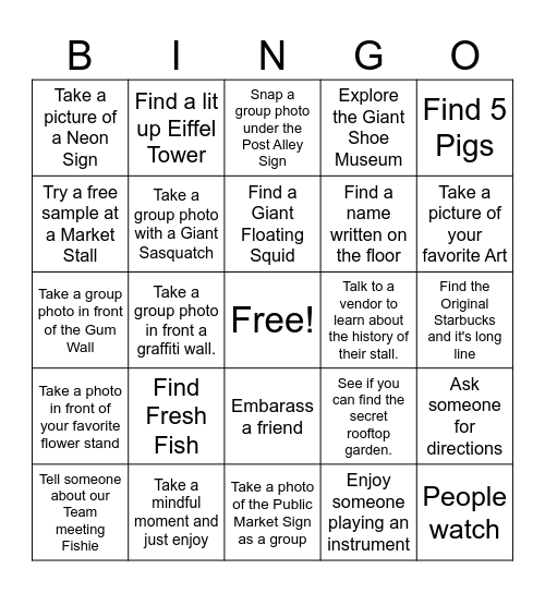 Pike Place Market Photo Bingo Card