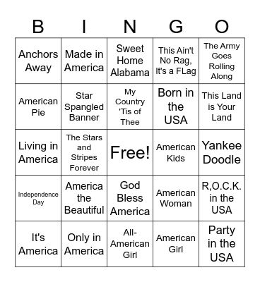 Patriotic Singo Bingo Card