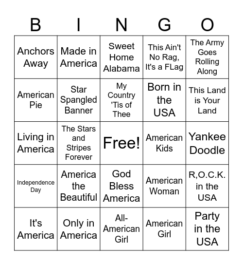 Patriotic Singo Bingo Card